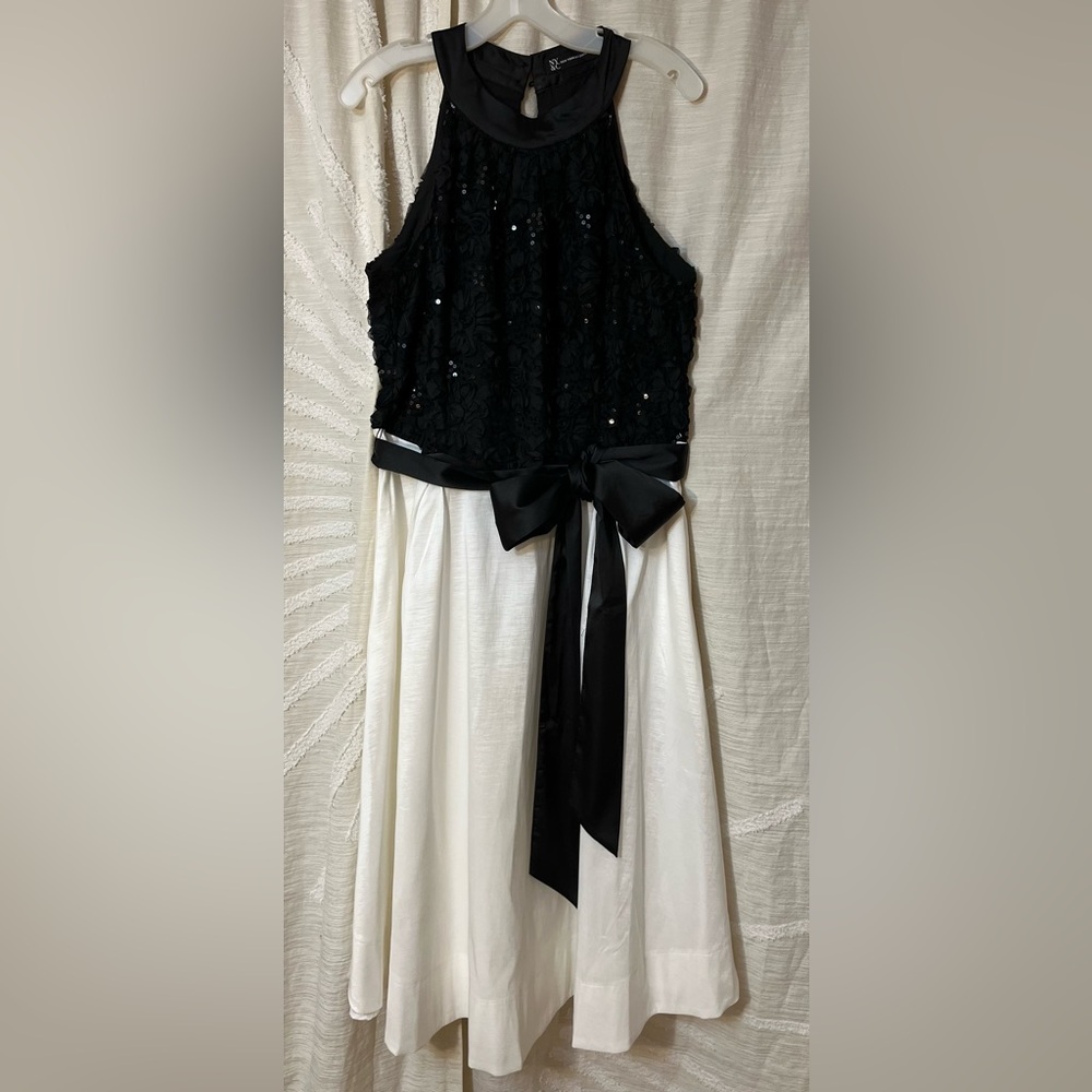 NY&C Black Soutache & Sequin Bodice White Skirt Cocktail Dress with Bow NWT 1x